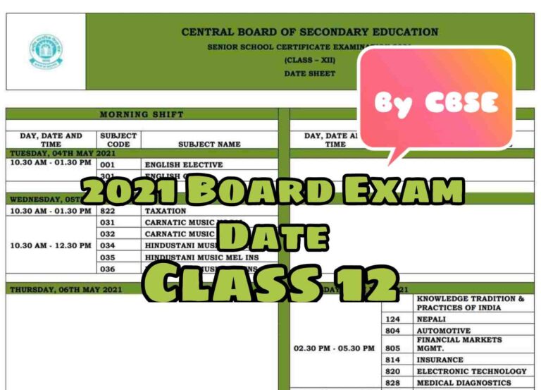 2021 Board Exam Date Class 12