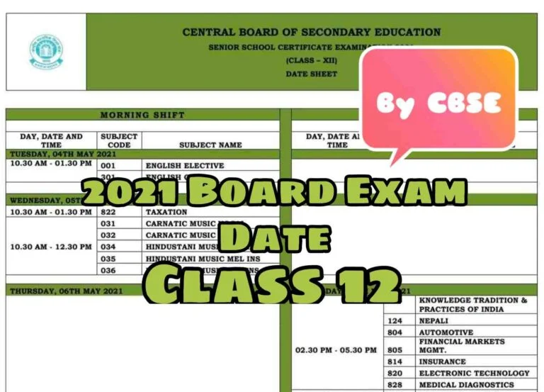 2021 Board Exam Date Class 12